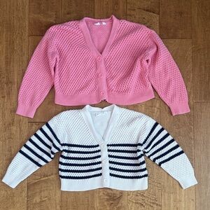 GAP Pink and White Cardigan Set with Stripes
